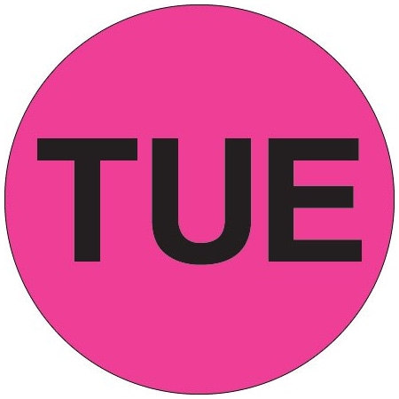 Bsc Preferred 1'' Circle - ''TUE'' Fluorescent Pink Days of the Week Labels BUY00016101